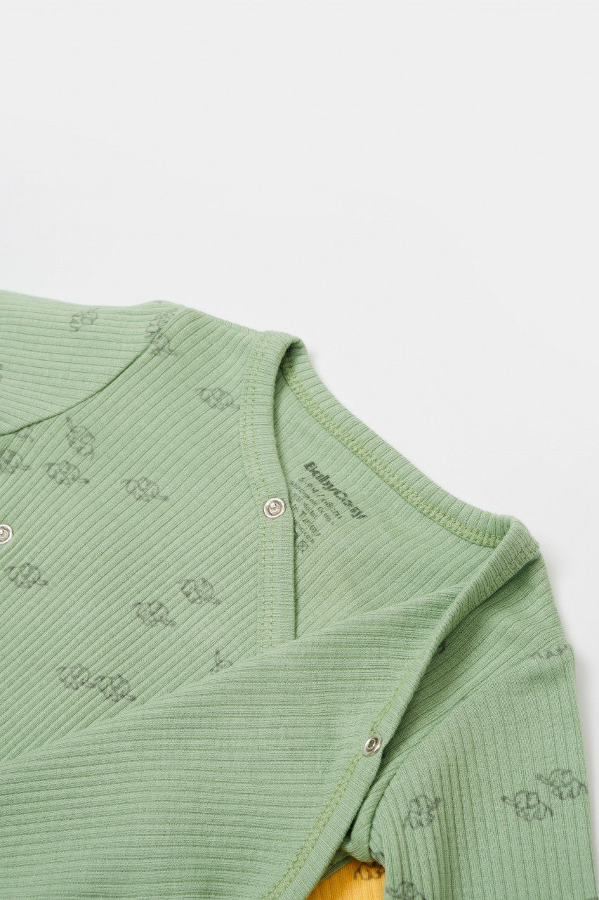 Set 2 body-uri petrecute Printed, BabyCosy, 50% modal+50% bumbac, Ecru/Lavanda